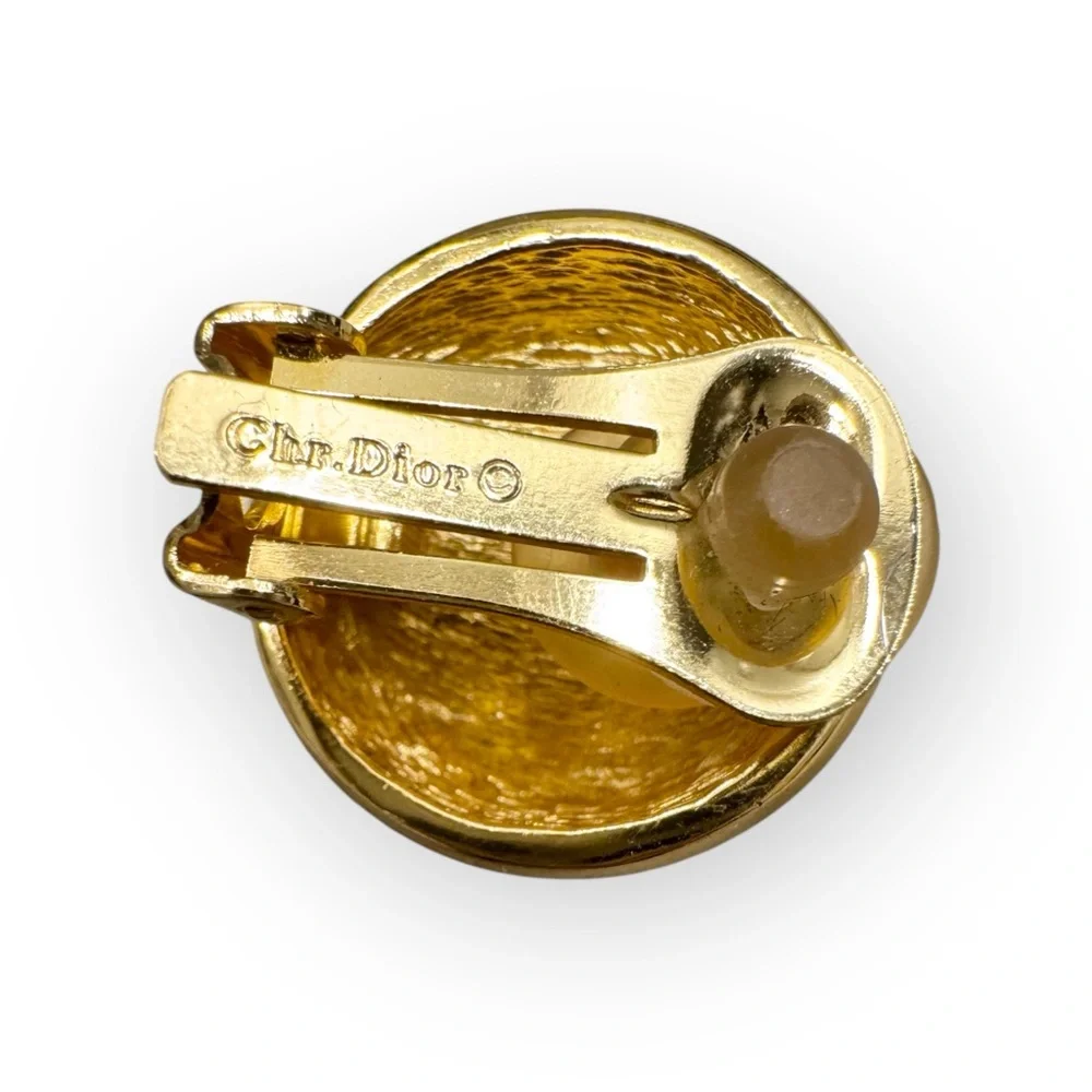 DIOR Vintage Signed Gold-tone Crystal Clip-on Earrings